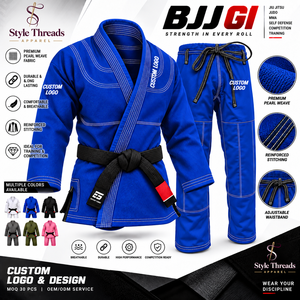 Kimono de BJJ bleu royal 100% coton, coupe classique, durable, unisexe, vêtements d'arts martiaux pour adultes, logo personnalisé, broderie machine, kimono de BJJ - Product Image 1