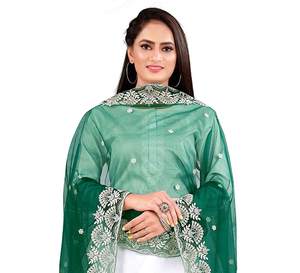 Hermosa Dupatta de Tela de Red Verde con Diseño Indio-Pakistaní, Bordado Elegante, para Bodas, Casual, Tradicional, Ropa Femenina - Product Image 4