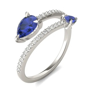 Bague en argent 925 plaqué rhodium avec pierre bleue taille poire, sertie à griffes, bijoux fins pour femme, cadeau de fiançailles et de mariage - Product Image 3