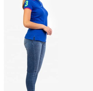 T-shirt décontracté à manches courtes boutonné en coton et fibre de bambou tricoté, respirant, à motif uni, avec logo personnalisé pour femme - Product Image 6