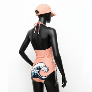 Maillot de bain une pièce pour femme en tissu poly-spandex haute élasticité avec panneaux latéraux à cordon de serrage et logo thermocollé personnalisé - Product Image 5