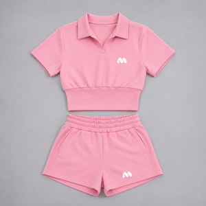 Pink Women's for <b>Crop</b> <b>Top</b> and Shorts Set Solid Color Knitted <b>Silk</b> Screen Printed Logo Sporty Casual Spring Summer Outfit - Product Image 1