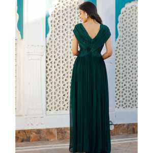 Vestido de Gasa Verde Bosque, Corte en A, Talla XS, Cintura Imperio con Lentejuelas - Product Image 1