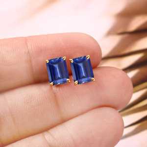 Pendientes de zafiro azul de Ceilán, plata de ley 925, chapados en oro de 14 quilates, joyería fina para mujer, regalo - Product Image 2