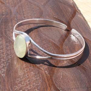 กำไลข้อมือเงินแท้ 925 ประดับพลอยเพรนไนต์ธรรมชาติ รูปไข่ ทำมือ ปรับขนาดได้ เครื่องประดับผู้หญิง สำหรับคริสต์มาส - Product Image 1