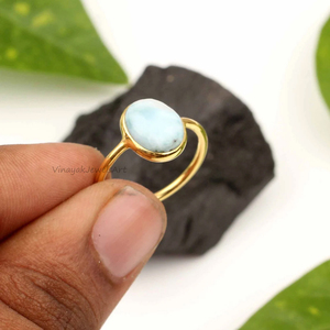 Bague Larimar Design de Haute Qualité en Argent Sterling 925 Bague Fashion 8x10mm Ovale Éternité Vermeil 18k Plaqué Or Mariage - Product Image 2
