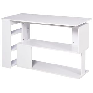360 Degree Rotating White L-Shaped <b>Corner</b> Computer <b>Desk</b> Home Office Workstation with Storage Shelves for Writing & Work - Product Image 1
