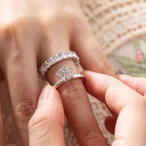4*3 mm Radiant Cut Lab Grown Diamond Full Eternity <b>Ring</b> Shared Claw Prong Basket Setting 14K White Gold IGI certified diamond - Product Image 1