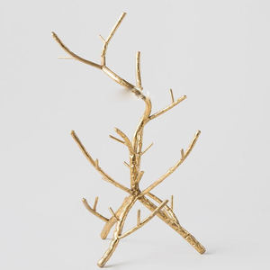 Support de Noël en bois neutre pour décorations et ornements, en forme d'arbre, avec éclairage LED, en métal et bois poli - Product Image 6