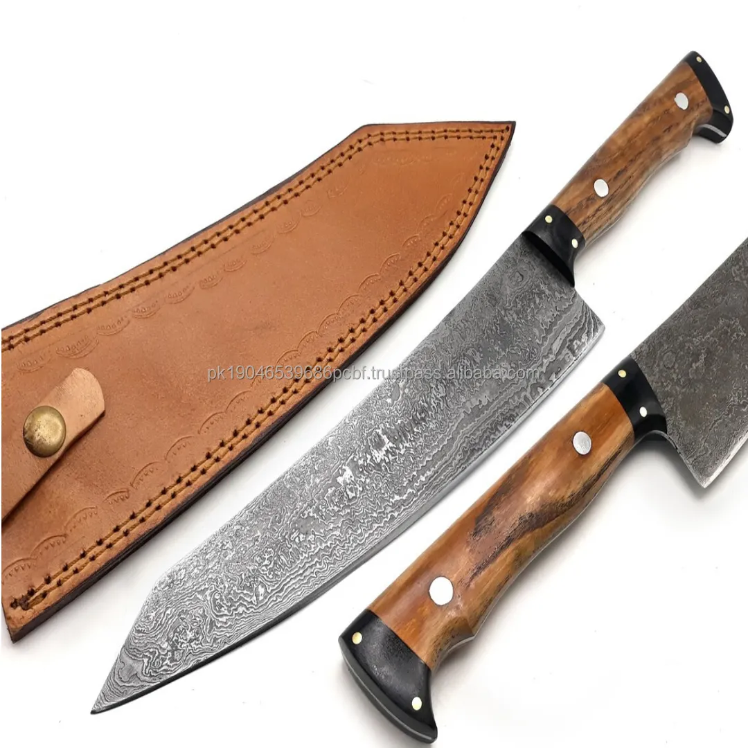 Toptan şam çelik mutfak bıçağı özel dövme sabit bıçak bıçak şef EDC mutfak maket bıçağı için deri kılıf ile