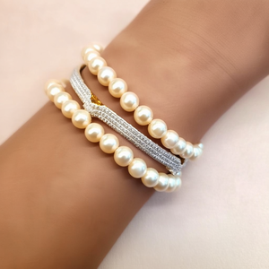 American Diamond Golden Bangles 2x6-Trendy Stainless Steel Pearl Bracelets for Engagement - Product Image 3