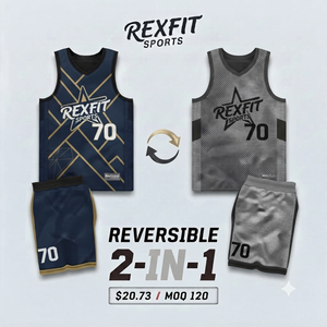 ชุดบาสเก็ตบอล Rexfit Sports แบบสั่งทำพิเศษ ลายตารางหมากรุก คอวี แขนกุด สำหรับผู้ใหญ่ 男女  ระบายเหงื่อได้ดี ใช้ได้ทุกฤดู - Product Image 4