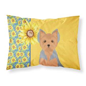 Taie d'oreiller standard décorative pour Yorkshire Terrier Tournesols Blue Tan Puppy Cut Lightweight Cushion Cases - Product Image 1