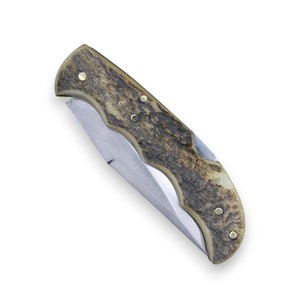 Navaja Plegable de Acero al Carbono con Punta Clip, Hoja Recta, Mango de Asta Texturizada, Pernos de Latón, Bloqueo Trasero, 12 Pulgadas, para Caza, Camping y Bolsillo - Product Image 4