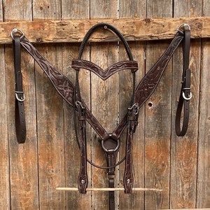 Luxury Handmade Tooled Leather Western Horse Tack Set Adjustable Headstall and Breast Collar Custom Design Available - Product Image 1