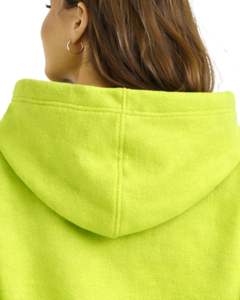 Sudadera con capucha corta de forro polar verde lima con cremallera de un cuarto, bolsillo canguro, dobladillo con cordón ajustable, estilo casual urbano, cálida, para mujer - Product Image 4