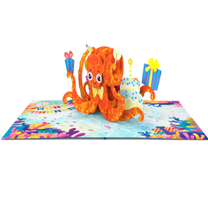 Tarjeta de Felicitación 3D Pop-Up de Cumpleaños con Temática de Animal de Dibujos Animados (Pulpo), Tarjeta de Felicitación Hecha a Mano - Product Image 3