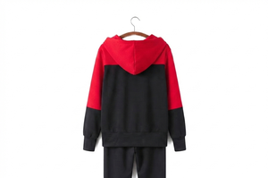 Unisex <b>Red</b> Black Printed Color Blocking Hooded Tracksuit Full Sleeve Zipper Sweatshirt Side Pockets Casual Autumn Wear 100% - Product Image 4
