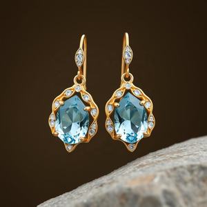 Pendientes de gota hechos a mano de Plata de Ley 925, Topacio Azul, cuarzo, piedras preciosas, joyería chapada, accesorio de joyería de moda - Product Image 2