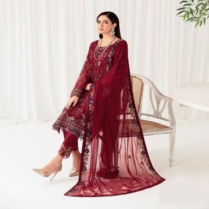 Ramsha rangoon ชุดเดรสสำหรับผู้หญิง, ชุดเดรสยาว10ปากีสถานชุดสูทผ้าชีฟอง3ชิ้นปักสำหรับงานปาร์ตี้ - Product Image 4