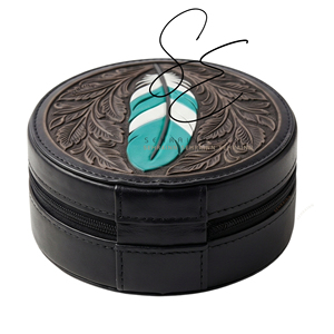 Boîte de rangement pour bijoux en cuir repoussé à motif floral western turquoise, faite à la main en cuir de vachette, organiseur pour accessoires de cowgirl - Product Image 4