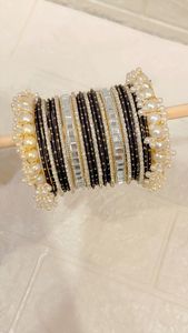Wholesale Indian Style Trendy Geometric Pearl Churiyan <b>Bangle</b> Set Wedding Handmade <b>Copper</b> Alloy Bridal Fashion <b>Bangles</b> Set's - Product Image 5