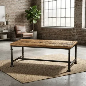 Industrial Solid Oak <b>Console</b> <b>Table</b> <b>with</b> Metal Legs Durable Living Room Furniture Antique Design Style - Product Image 1
