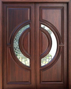 Puerta de Entrada de Madera Tradicional con Paneles de Vidrio Teñido, Diseño Antiguo, Muebles Duraderos para el Hogar - Product Image 1