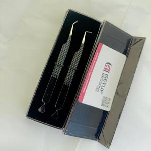 Pinzas para Extensión de Pestañas con Logotipo Personalizado, Diseño de Mariposa, Agarre de Rejilla de Diamantes, Color Rosa Plateado, con Caja Magnética - Product Image 2