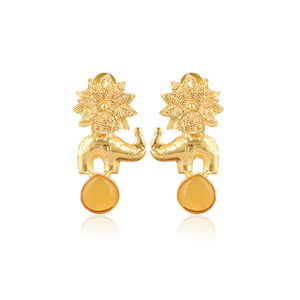 Boucles d'oreilles élégantes en laiton plaqué or jaune avec pierre œil-de-chat, bijoux de créateur tendance pour femmes - Product Image 1