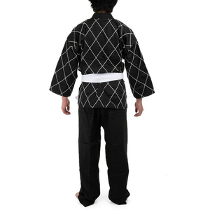 Traje de Karate Negro para Hombre con Patrón de Cuadrícula Blanca, Corte Regular, 100% Poliéster, Conjunto de Ropa Duradera para Artes Marciales, Talla Adulto - Product Image 2