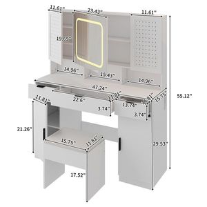 Large LED Lighted Mirror Makeup Vanity Table Set with 2 DIY Pegboards 5 Hooks Charging Station - Product Image 1