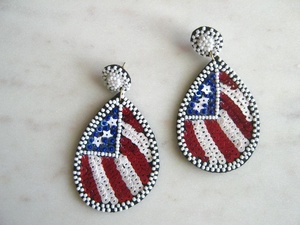 <b>Hot</b> Selling Patriotic Mouse Head Beaded Earrings for Women and Girls <b>Red</b> White Blue Statement Dangle Earrings Vacations Parties - Product Image 5