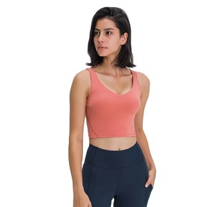 Women O-Neck Padded Sports Bra <b>Crop</b> Tank <b>Top</b> Yoga Workout Fitness Gym Activewear 100% Polyester Front Logo Custom Wholesale - Product Image 1