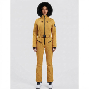 Combinaison de ski imperméable et isolante pour homme avec logo personnalisé, capuche en fausse fourrure, une pièce, polyester/coton 240g, combinaison de snowboard d'hiver, OEM ODM - Product Image 3