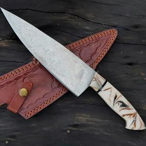 Cuchillo de Chef de Acero de Damasco de 13 Pulgadas Hecho a Mano por Ahmad Fabric con Funda de Cuero y Mango Hermoso Personalizable - Product Image 4