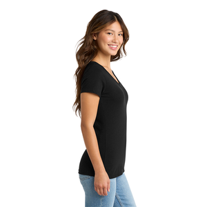 <b>Women</b> V-Neck Short Sleeve Knitted Solid Color Casual T-<b>Shirt</b> Regular Fit Spring/Summer Eco-Friendly 100% Cotton <b>Black</b> Reasonable - Product Image 3