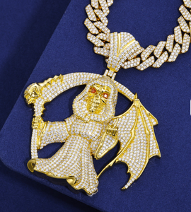 จี้พระเจ้าแห่งความตายแบบ Iced Out ทำจากทองเหลืองประดับเพชรซิร์คอน สีเงิน สไตล์โกธิค ฮิปฮอป สำหรับผู้ชายและผู้หญิง - Product Image 4