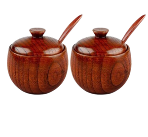 Azucarero de Madera de Roble con Tapa, Utensilios de Cocina Hechos a Mano, Recipiente para Sal y Especias, Juego de Azucareros Redondos en Oferta - Product Image 1