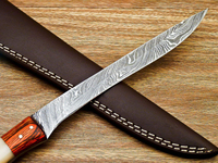 Couteau à fileter Burraq personnalisé fait main, nouveau, 10 pouces, lame en acier Damas, épaisseur 3,0 mm, étui en cuir