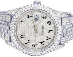 Montre de luxe BOJ R.O.L.E.X.08 pour homme, chiffres arabes, moissanite VVS, quartz blanc, acier, style hip-hop, 41 mm, mouvement japonais, fermoir caché - Product Image 2