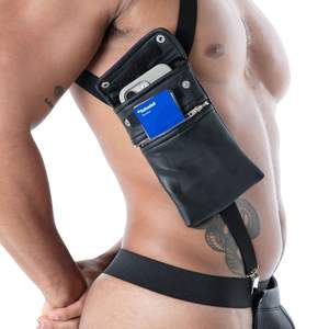 Harnais de poitrine en fausse fourrure noir avec poche zippée, respirant, sexy, grande taille pour homme - Product Image 2