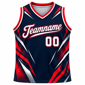 Maillot de basket personnalisé sans manches, impression par sublimation, maille respirante, uniformes d'équipe unisexes pour adultes, rouge, blanc, marine - Product Image 4