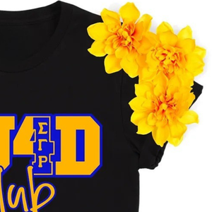 เสื้อยืด SGRHO Quad Club สีดำ เสื้อยืดสตรีแขนสั้นลำลองลายตัวอักษรกรีก เสื้อ Sigma Gamma Rho สำหรับนักศึกษา  แบบสั่งทำพิเศษ - Product Image 4