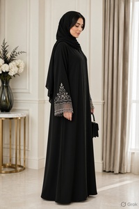 Black Beaded <b>Abaya</b> Long Sleeve Maxi Dress Modest Women Traditional Muslim Robe for Daily <b>Wedding</b> Party Wear - Product Image 2