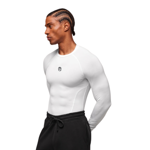 T-shirt à manches longues à compression en blanc pour homme, vêtements de sport, vêtements de sport et d'entraînement avec tissu extensible et respirant - Product Image 4