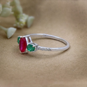 Buy Luxurious Accent Diamond Natural Ruby <b>Emerald</b> Gemstone 925 Sterling <b>Silver</b> Women <b>Ring</b> Birthday Wedding Jewelry Wholesale - Product Image 5