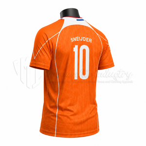 Maillot de football orange personnalisé pour homme, manches courtes, 100 % polyester, anti-humidité, col rond, coupe athlétique, impression par sublimation - Product Image 5