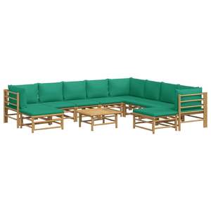 Ensemble de salon de jardin en bambou naturel avec coussins en polyester vert - Product Image 3
