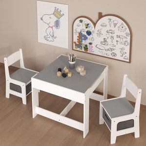 Set di sedie da tavolo per bambini 3-in-1 tavolo da attività in legno con cassetto per la conservazione per bambini piccoli da leggere per bambini - Product Image 1